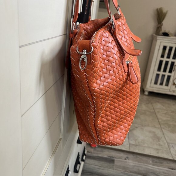 Charming Charlie Orange Weave Vegan Leather Large Tote, Handbag, Purse - Picture 3 of 16